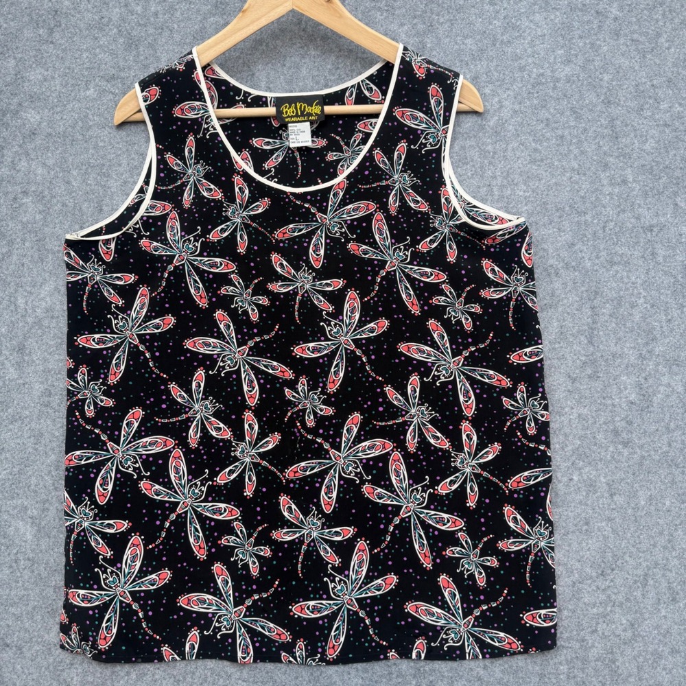 Black Dragonfly Print Tank Top Sleeveless Scoop Neck Graphic Summer Shirt Womens